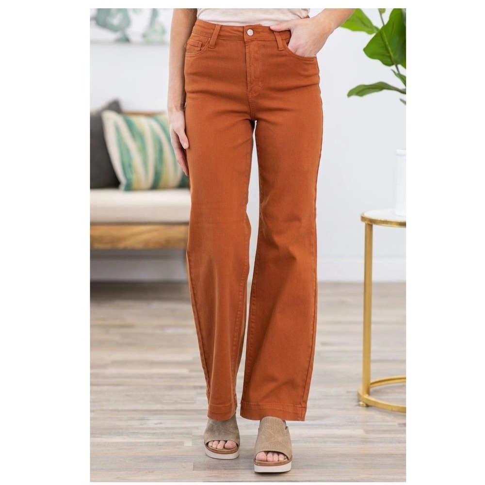 Judy Blue Jeans Wide‎ Leg Cropped Rust Orange Garment Dyed Size 7/28